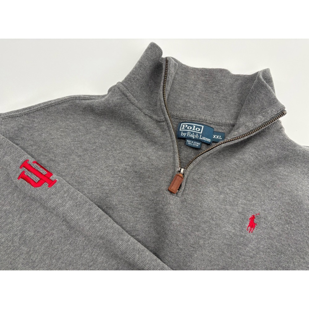 Polo Ralph Lauren VTG Men's Indiana Hoosiers Gray 1/4 Pullover Sweater, Size XXL - Picture 6 of 6
